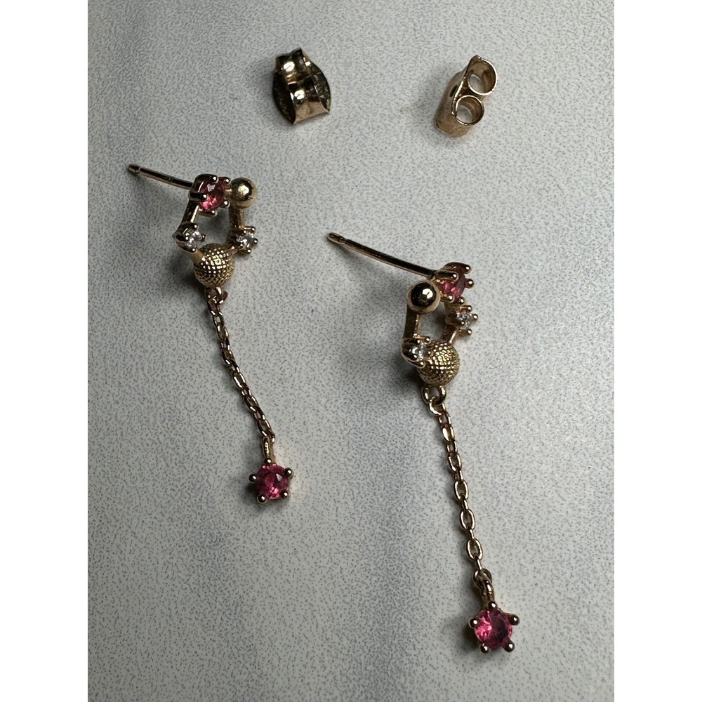 Pink Tourmaline Geometric Chain Drop Dangle Earrings Gold Vermeil 925 Sterling